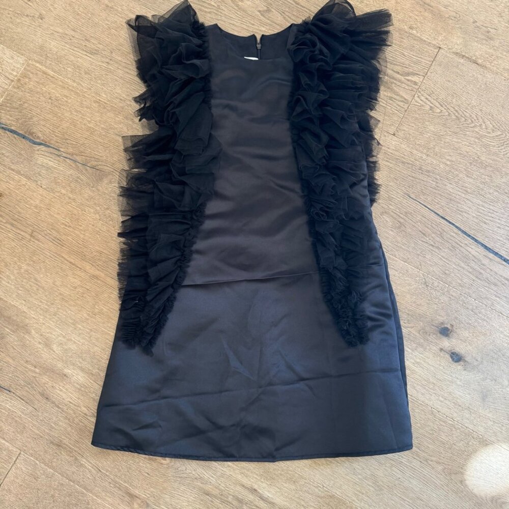 Black New Satin & Tulle Ruffle Dress For Girls 8Y